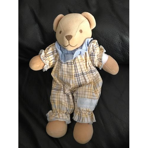 Doudou Ours Beige Pyjama Marron Bleu Carreaux Nounours 26cm