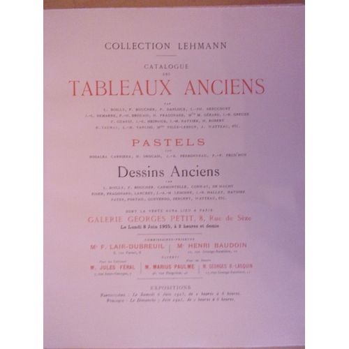 Collection Lehmann. Tableaux Anciens. Pastels. Dessins - 2e Partie - Vente 8 Juin 1925