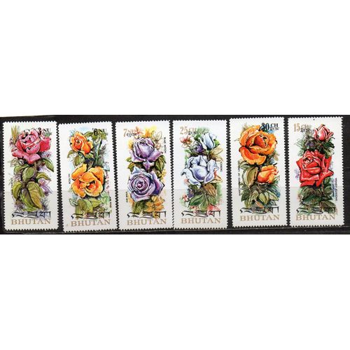Bhoutan- Série De 6 Timbres Neufs- Roses