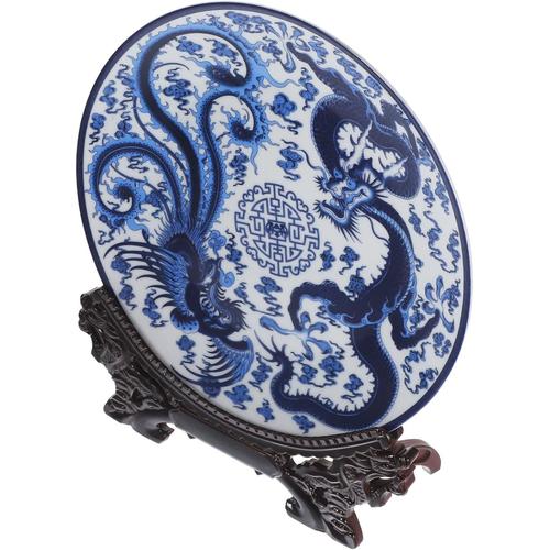 Comme Montré 1 Jeu Assiette En Porcelaine Bleue Et Blanche Plats De Plateau Bleu Et Blanc Meubles Orientaux Assiette De Service Nourriture Plaque Décorative Est Décorer Céramique Bois