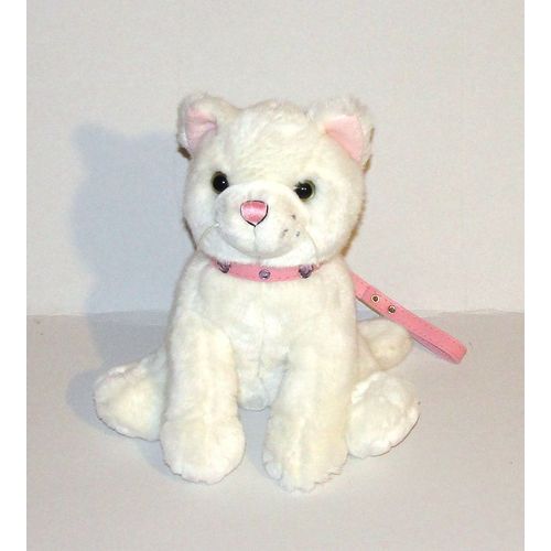 Peluche Chat Blanc Maxita Assis Doudou Chat Avec Son Collier Et Sa Laisse