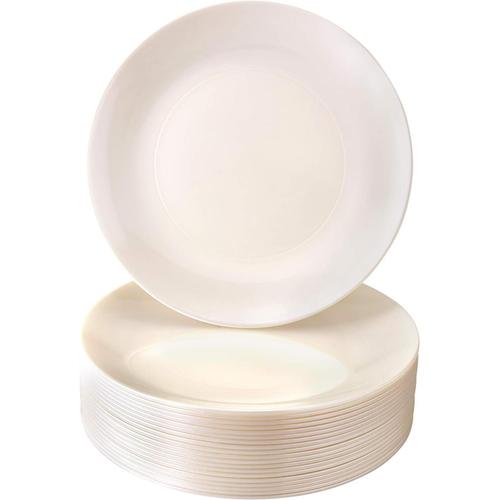 Crème Assiettes Plates Pour Fêtes | 20 Pièces | Vaisselle Robuste | Aspect Élégant En Porcelaine Fine | Opulence ¿ Crème (22,9 Cm)