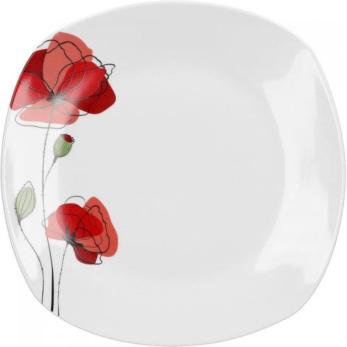 Vert,Rouge Assiette Plate Monika | 255 X 255 Mm | Assiette De Menu | Grande Assiette De Service | Coquelicot Rouge | Vaisselle Élégante En Porcelaine | Gastronomie