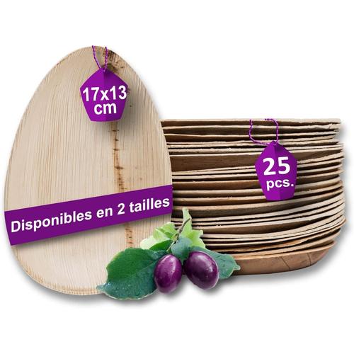 Naturelle Assiette Palmier Bio - 25 Assiettes Ovales 17x13 Cm - Vaisselle Jetable De Qualité Supérieure - Stable, Naturelle Et Compostable - Assiette Bambou Similaire