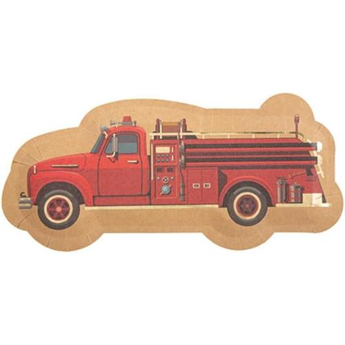 Red 8 Assiettes Carton Pompier Camion 13x28.4cm Rouge