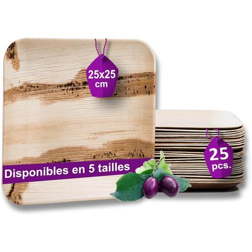 Naturelle Assiette Palmier Bio - 25 Assiettes Carrées 25x25 Cm ¿ Vaisselle Jetable De Qualité Supérieure - Stable, Naturelle Et Biodégradable ¿ Assiette Bambou Similaire