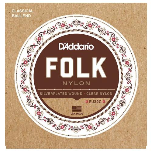 D'addario Ej32c Nylon, Filet Argent/Aiguës - Nylon Transparent - À Boule - Jeu Guitare Acoustique