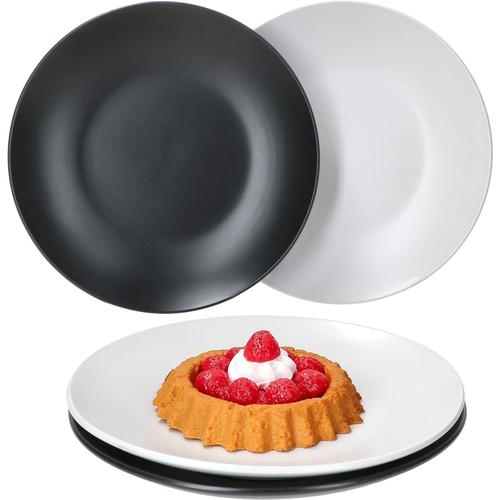 Nero Bianco Set De 4 Assiettes À Gateaux I 4 Personnes I Ø 20,5 À 20,7 Cm I Vaisselle Blanche Et Noire Mate I Assiettes À Dessert, Assiettes À Déjeuner I Faïence I