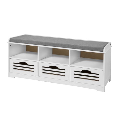 Sobuy Fsr36-W Meuble D'entrée Banc De Rangement Commode À Chaussure - Avec Coussin Rembourré, 3 Compartiments Ouverts Et 3 Cubes