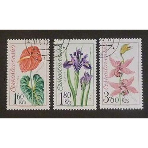Tchécoslovaquie Oblitéré Y Et T N° 1996 1997 1998 Lot De 3 Timbres De 1973 Fleurs