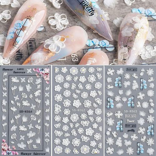 Autocollants Pour Nail Art À Fleurs Blanches - Forever Love 