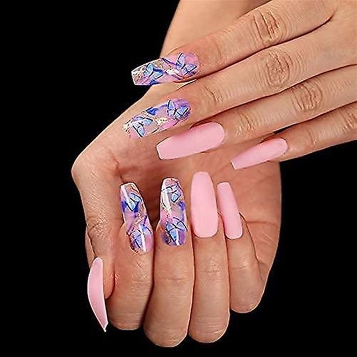 Faux Ongles Ballerine Cercueil Rose Mat Pour Femme  - 3