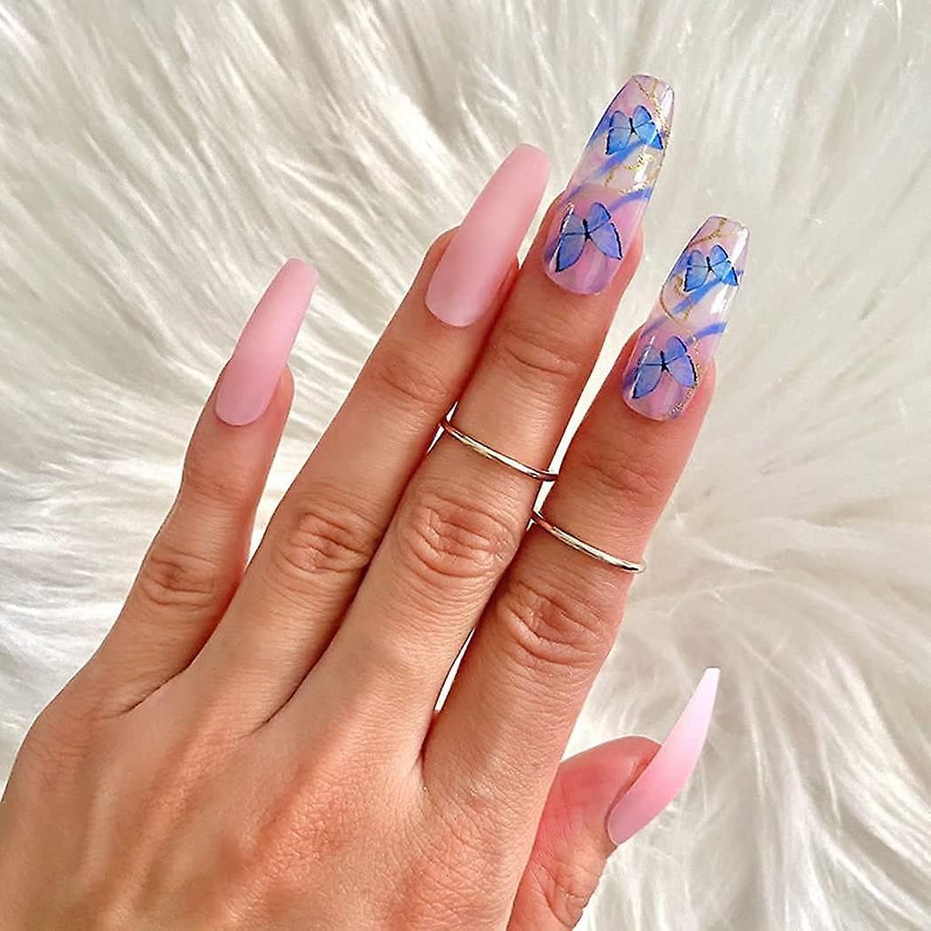 Faux Ongles Ballerine Cercueil Rose Mat Pour Femme  - 4