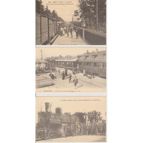 5 Cartes Postales, Reproduction De Cartes Anciennes Sur L'arrivée Du Train