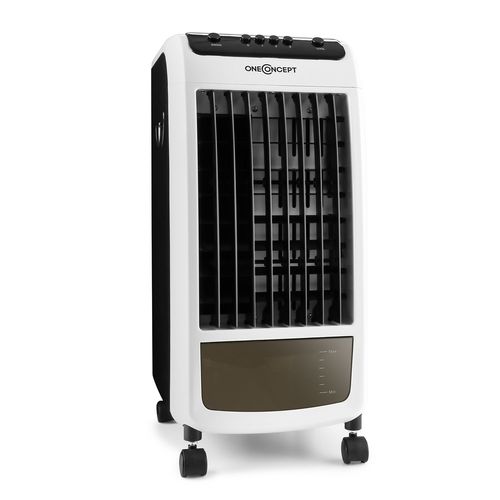 oneConcept CarribeanBlue - Rafraichisseur d'air 3-en-1, ventilateur multifonctions : purification d'air, humidificateur (70W, réservoir de 4L, packs frigorifiques intégrés) - noir/blanc