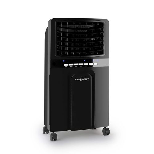 oneConcept Baltic Black - Rafraichisseur d'air/ventilateur sur roulettes de 65W avec fonction humidificateur/ioniseur (3 niveaux de puissance, mobile, 400m³/heure) - noir