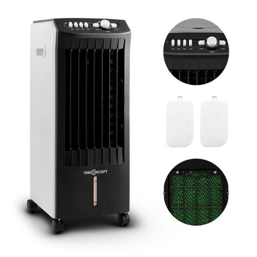 oneConcept MCH-1 v2 - Rafraichisseur d'air 3 en 1 sur roulettes avec fonction ventilateur, humidification et purificateur d'air (65W, timer, 400m³/h) - Design blanc/noir