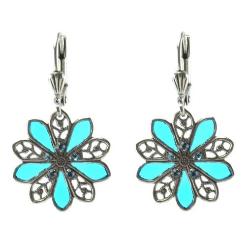 Lily-Crystal [R0758] - Boucles D'oreilles Artisanales 'médicis' Turquoise Argenté - 19 Mm