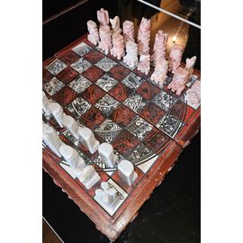 Échéquier Maya-Aztec Traditionnel, Pierre Volcanique/Bois - Chest