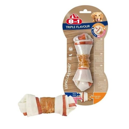 8in1 Triple Flavour Os A Macher Premium M Aux Boeuf. Porc. Poulet - Pour Chien De Race Moyenne - 1 Piece