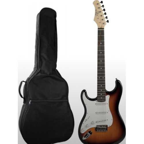 Pack Guitare Électronique Gaucher Type Stratocaster Eko S300 Sunburst + Housse