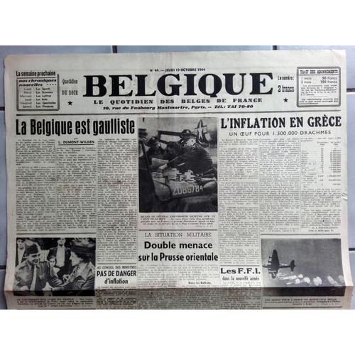 39-45 : Vieux Journal Authentique "Belgique" Du 19 Octobre 1944
