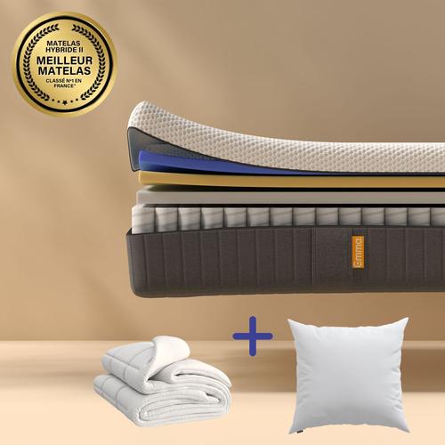 Emma | Pack Matelas Hybride Ii 90x200 + Oreiller Nuage Essentiel + Couette | Mémoire De Forme +Ressorts | Meilleur Choix Emma