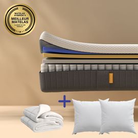 Emma | Pack Matelas Hybride Ii 140x190 + 2 Oreillers Nuage Essentiel + Couette | Mémoire De Forme+Ressorts | Meilleur Choix Emma