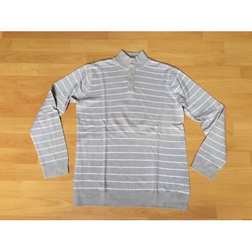 Pull Rayures Beige Et Blanc Col Cheminée - Cyrillus - 14 Ans