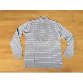 Pull Rayures Beige Et Blanc Col Cheminée - Cyrillus - 14 Ans
