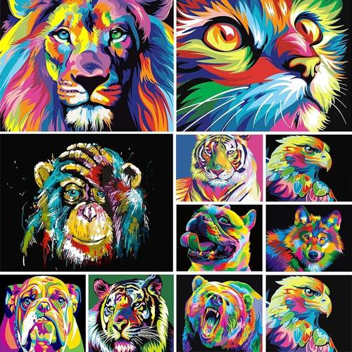 Ensemble De Peinture Diamant 5d D'animaux, Broderie Diamant Carré, Couleur Lion, Tigre, Chat, Image Mosaïque, Point De Croix, Décoration Diy 9109-May14a05379