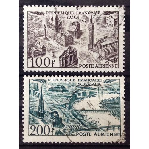 Vues De Grandes Villes - Lille 100f Brun-Violet (Très Joli N° 24) + Bordeaux 200f Vert (Très Joli N° 25) Obl - France Année 1949 - N26840