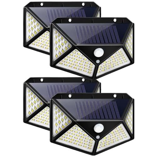 Shop-Story - Wallamp_Ra_4x : 4 Lampes Solaire Extérieur 100 Led : Éclairage Mural Sans Fil À 120° Avec Détecteur De Mouvement