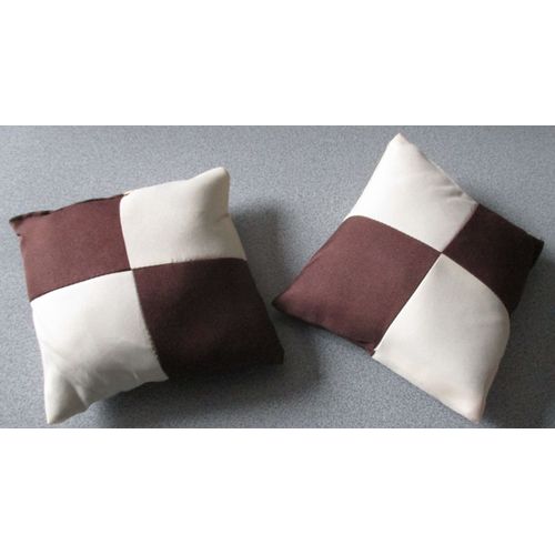 Lot De 2 Mini Coussins Décoratifs - 16x16cm - Tissu Hydrofuge Oxford À Grands Damiers Marron Et Beige De Dibea -Épaisseur Environ 2/3cm - Non Déhoussables