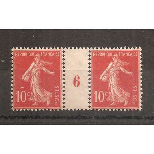 135 (1906) Semeuse 10c Rouge Paire Avec Millsime 6 N* (Cote 27e) (6650)