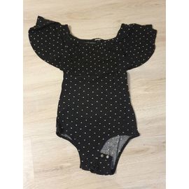 Body Décolleté À Volant Bleu Marine À Pois Jennyfer Xs