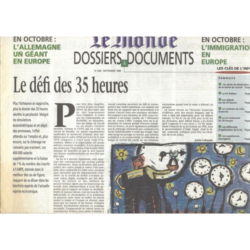 Le Monde Dossiers Et Documents   N° 268 : Ledéfi Des 35 Heurs
