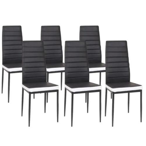 Lot De 6 Chaises Romane Noires Bandeau Blanc - Design Contemporain - Pvc - Métal