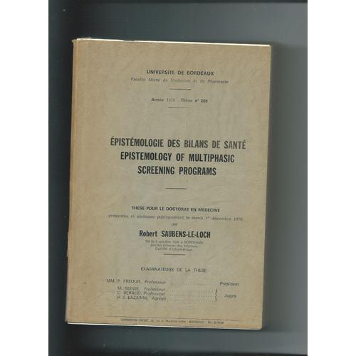 Epistémologie De Bilans De Santé