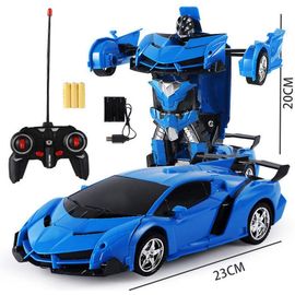 Voiture Telecommandee,Voiture De Jouet Robot Déformée, Robot Télécommandé À L'échelle 1/18 Transformer Une Voiture Légère À Déformation Légère Pour Cadeau D'enfants Bleu-B2m