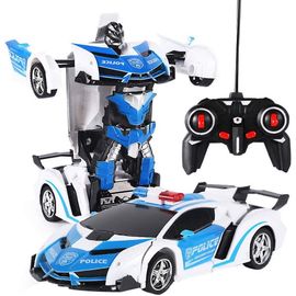Voiture Telecommandee,Voiture De Jouet Robot Déformée, Robot Télécommandé À L'échelle 1/18 Transformer Une Voiture Légère À Déformation Légère Pour Cadeau D'enfants Police-B2m