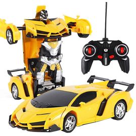Voiture Telecommandee,Voiture De Jouet Robot Déformée, Robot Télécommandé À L'échelle 1/18 Transformer Une Voiture Légère À Déformation Légère Pour Cadeau D'enfants Jaune-B2m
