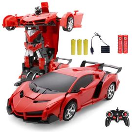 Voiture Telecommandee,Voiture De Jouet Robot Déformée, Robot Télécommandé À L'échelle 1/18 Transformer Une Voiture Légère À Déformation Légère Pour Cadeau D'enfants Rouge-B2m