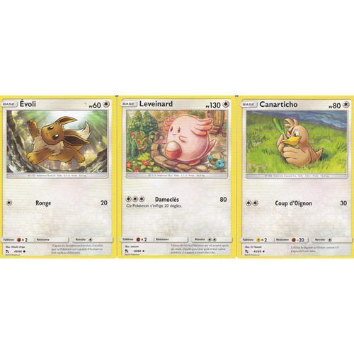 3 Cartes Pokemon - Evoli 49/68 - Leveinard 130 Pv 46/68 - Canarticho 45/68 - Sl11.5 Destinées Occultes - Vf