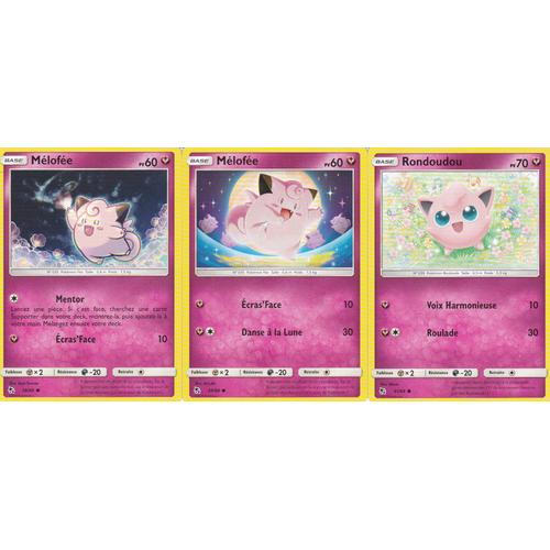 3 Cartes Pokemon - Melofee 39/68 - Rondoudou 41/68 - Melofee 38/68 - Sl11.5 Destinées Occultes - Vf
