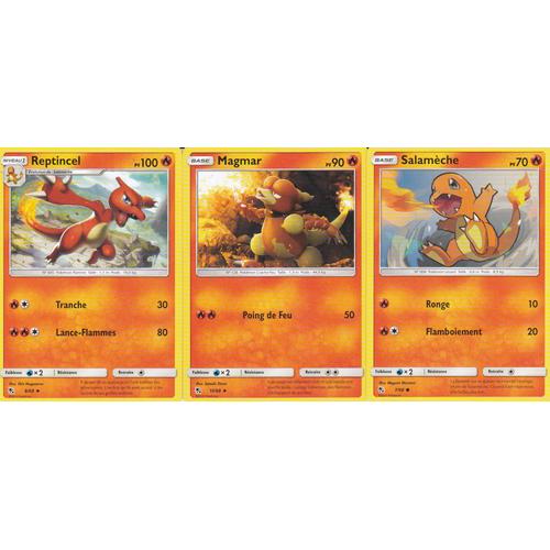 3 Cartes Pokemon - Reptincel 8/68 - Salameche 7/68 - Magmar 10/68 - Sl11.5 Destinées Occultes - Vf