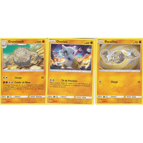 3 Cartes Pokemon - Gravalanch 34/68 Racaillou 33/68 - Osselait 37/68 - Sl11.5 Destinées Occultes - Vf
