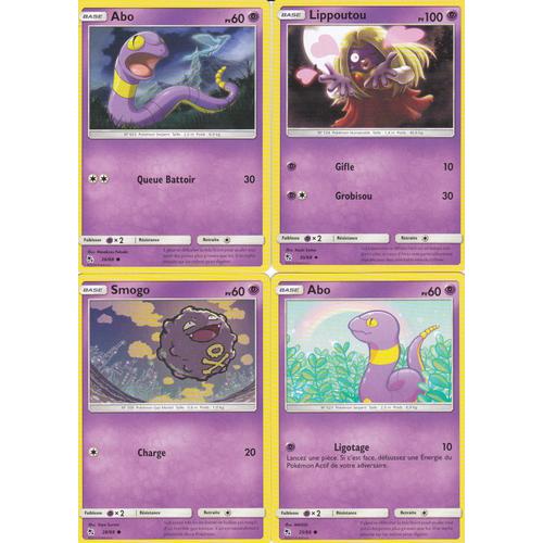 4 Cartes Pokemon - Lippoutou 30/68 - Abo 26/68 - Smogo - 28/68 - Abo 25/68 - Sl11.5 Destinées Occultes - Vf