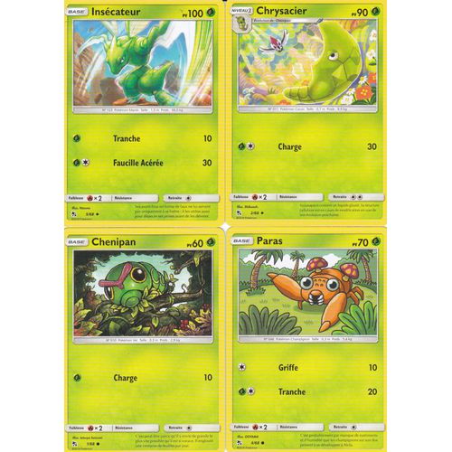 4 Cartes Pokemon Chenipan 1/68 - Chrysacier 2/68 - Insecateur 5/68 - Pars 4/68 - Sl11.5 Destinées Occultes - Vf