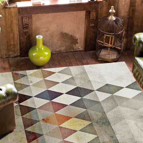 Tapis Chambre 60x110 Tissé Beige Rectangle Motif Géométrique Lyn8 Belo 19